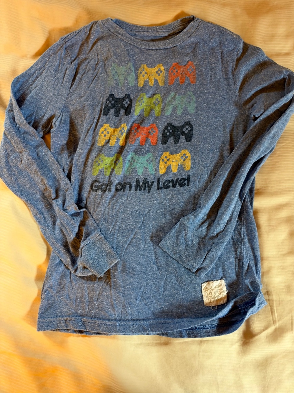 Original Retro Brand Blue Long Sleeve Kids Gamer Tee - Multicolor Controllers